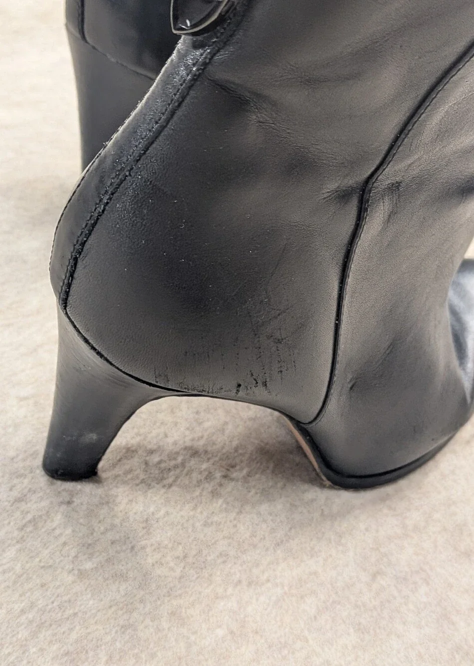 COACH Jemma Black Leather Ankle Heel Boots Women's Classic Zip High Heels W 8.5
